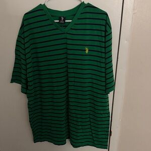 U.S. Polo Assn. Green and Black Striped V-Neck Tee Size 3xl